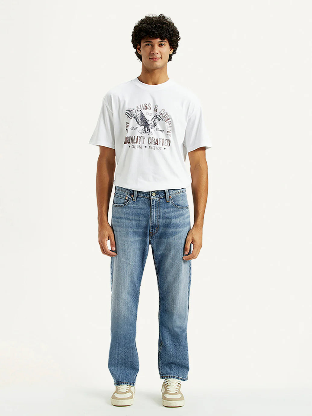 Loose Fit Mid Rise Jeans Men Light Indigo Comfortable Daily Wear