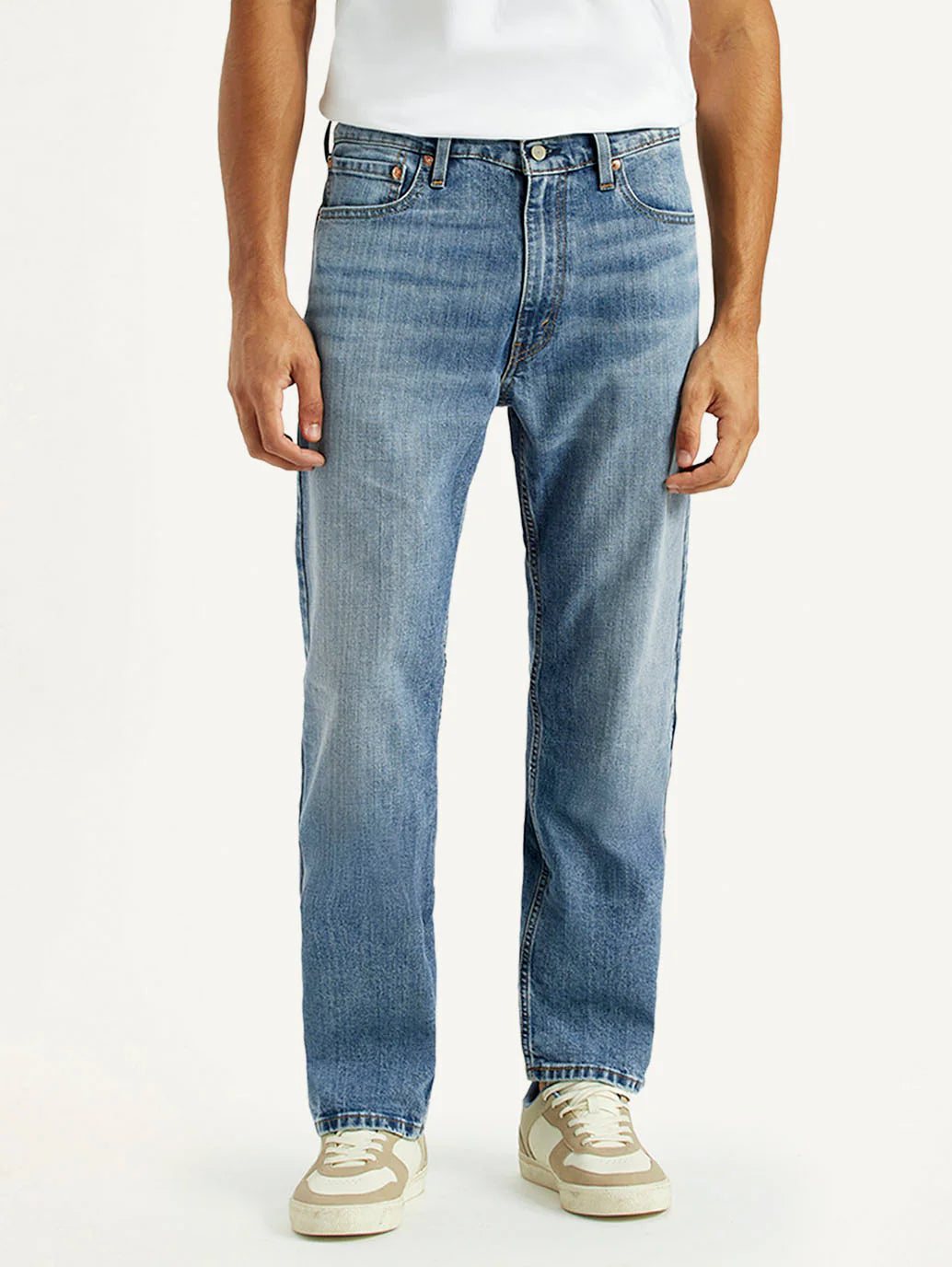 Loose Fit Mid Rise Jeans Men Light Indigo Comfortable Daily Wear