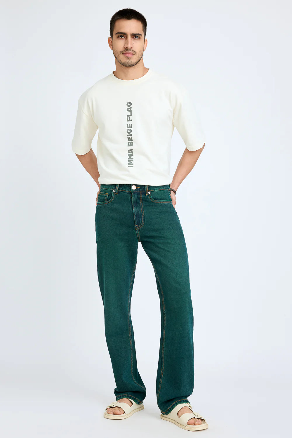 Stylish Green Men's Slim Straight Jeans Perfect for Casual and Streetwear Looks