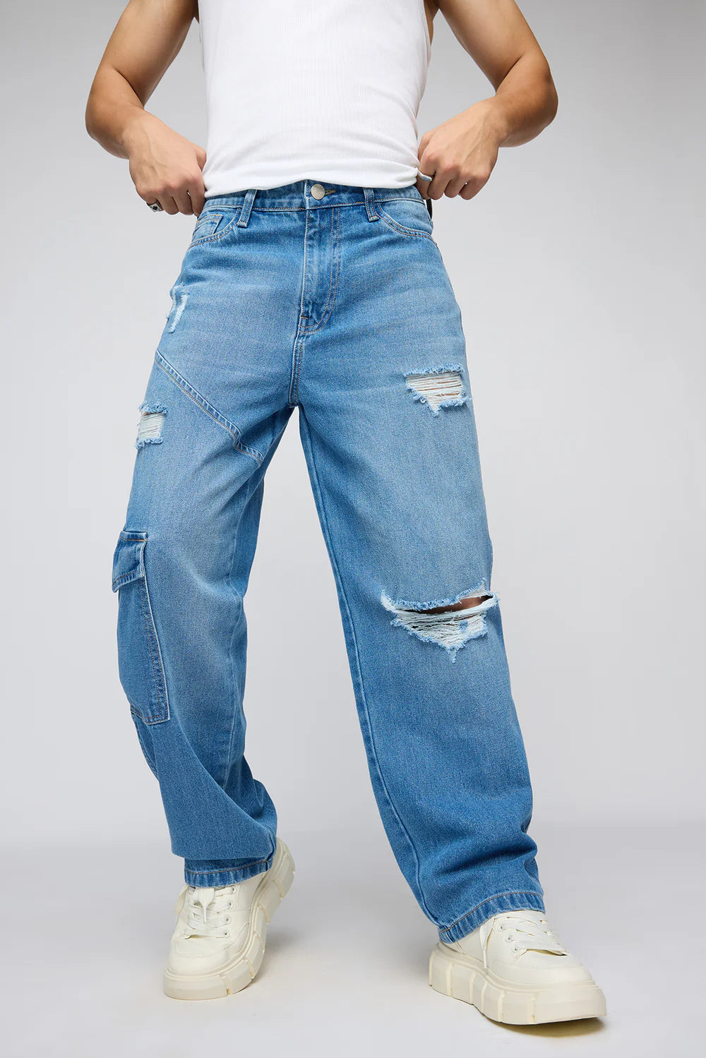 Premium Blue Streetwise Torn Straight Fit Men's Jeans with Soft Washed Finish