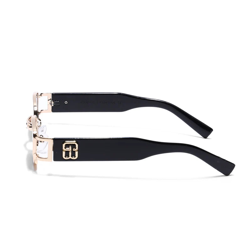 Trendy Golden Rectangle Sunglasses with Black Lenses