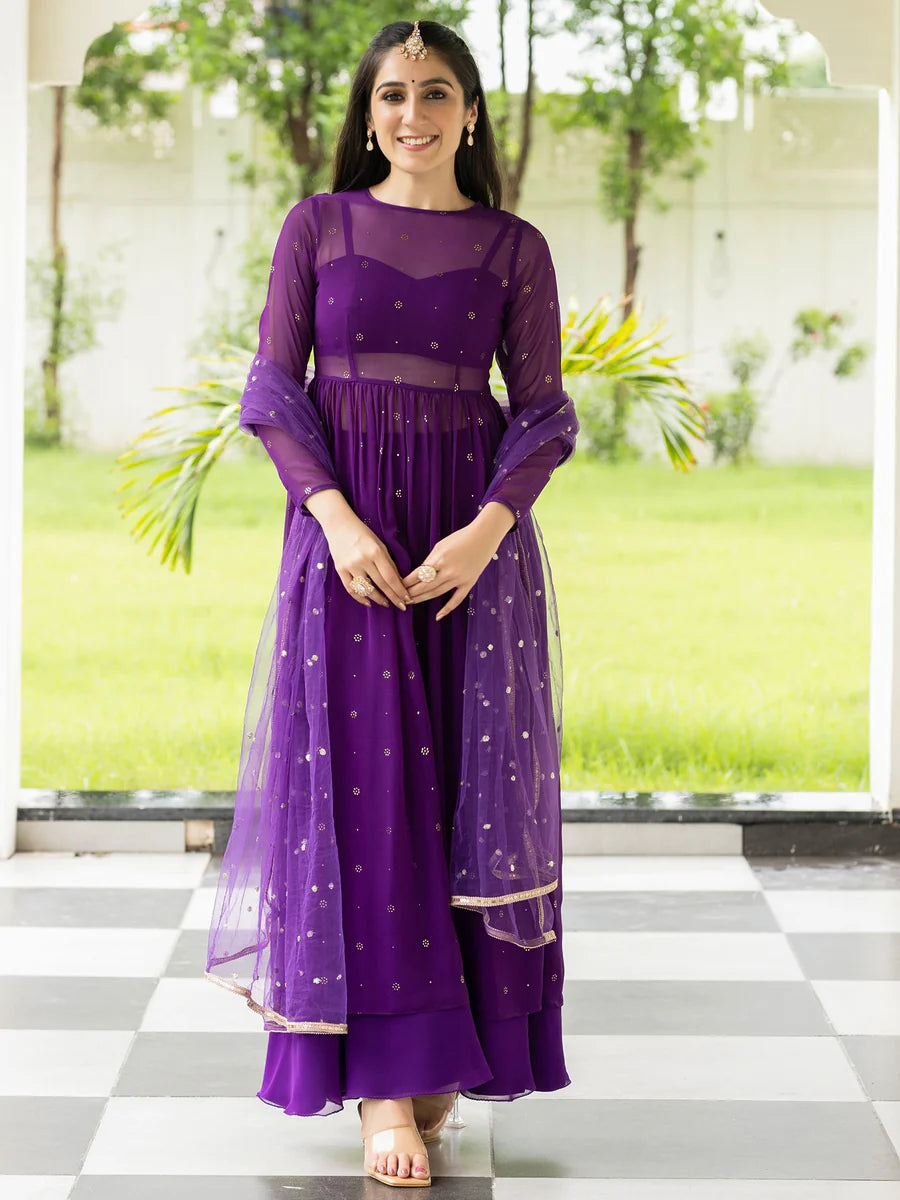 Classy Meher Purple Anarkali for Women Ideal for Weddings, Engagements, and Cultural Gatherings