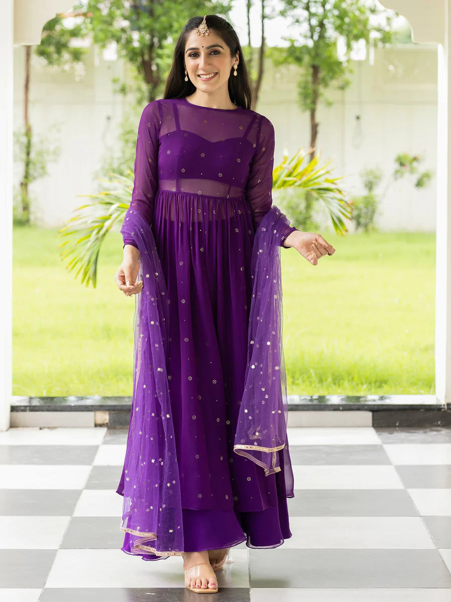 Classy Meher Purple Anarkali for Women Ideal for Weddings, Engagements, and Cultural Gatherings