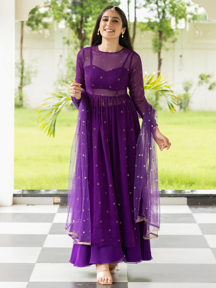 Classy Meher Purple Anarkali for Women Ideal for Weddings, Engagements, and Cultural Gatherings