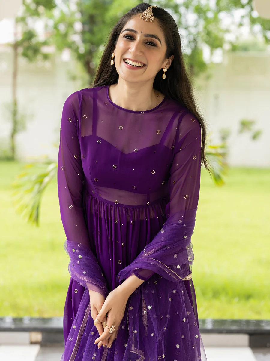 Classy Meher Purple Anarkali for Women Ideal for Weddings, Engagements, and Cultural Gatherings