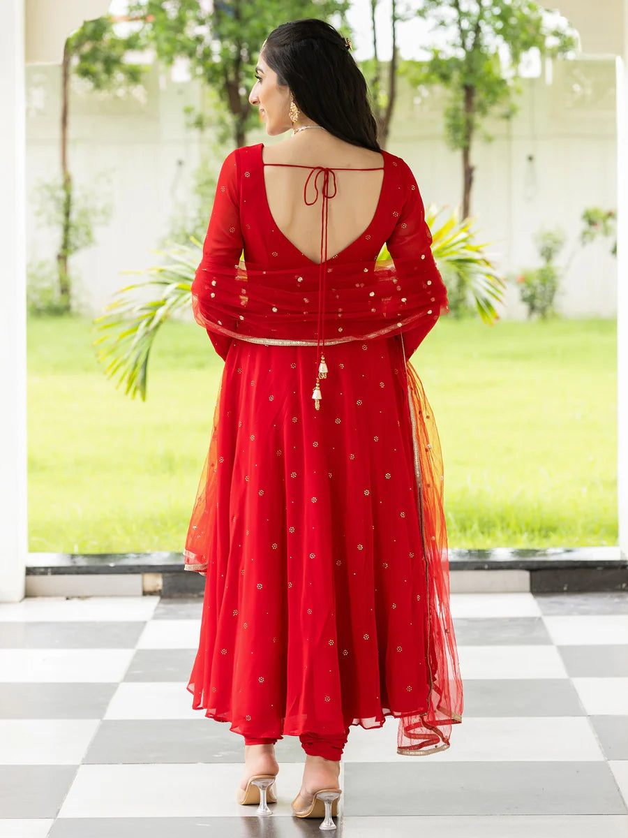 Stylish Meher Red Embroidered Anarkali Outfit for Wedding and Party Look