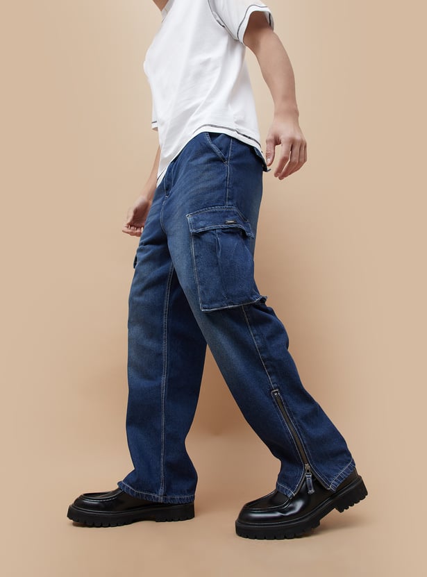 Trendy Solid Cargo Jeans for Men Relaxed Fit Everyday Denim Outfit