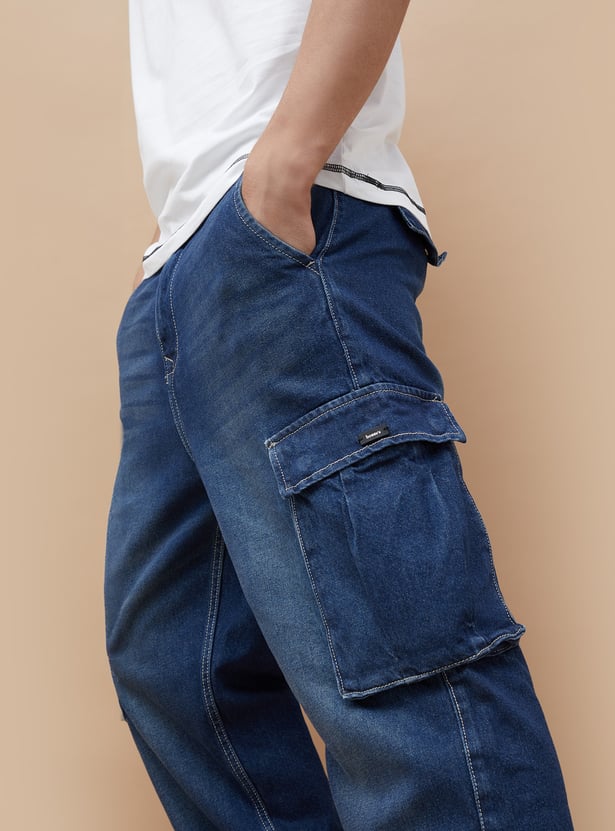 Trendy Solid Cargo Jeans for Men Relaxed Fit Everyday Denim Outfit