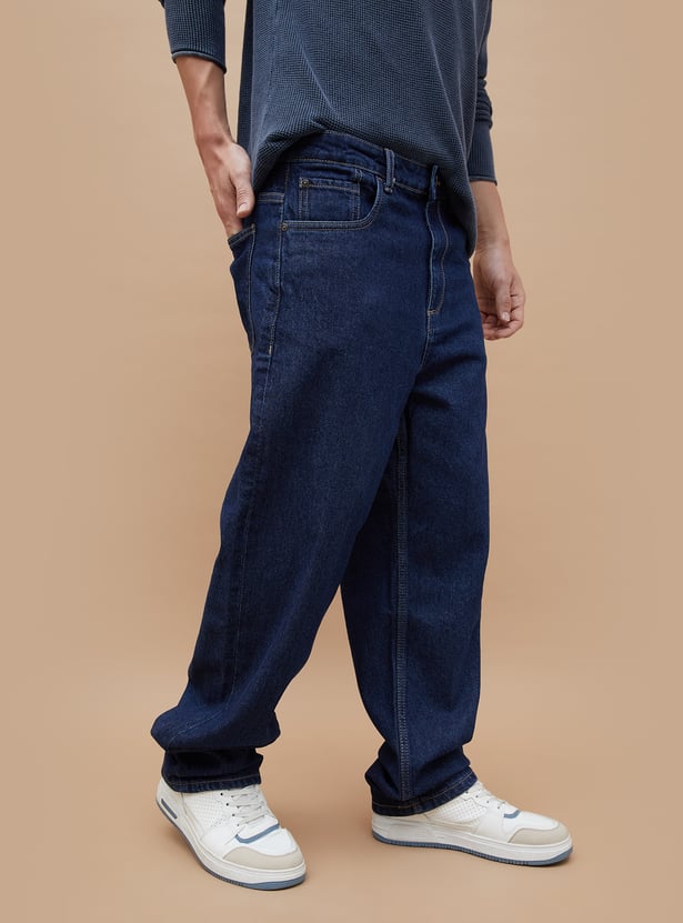 Rinsed Loose Fit Jeans for Men Soft Durable Comfortable Denim