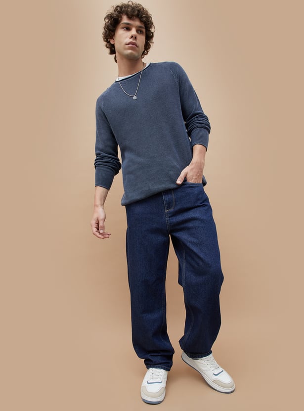 Rinsed Loose Fit Jeans for Men Soft Durable Comfortable Denim