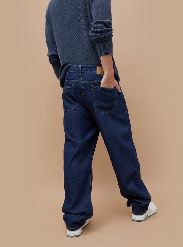 Rinsed Loose Fit Jeans for Men Soft Durable Comfortable Denim