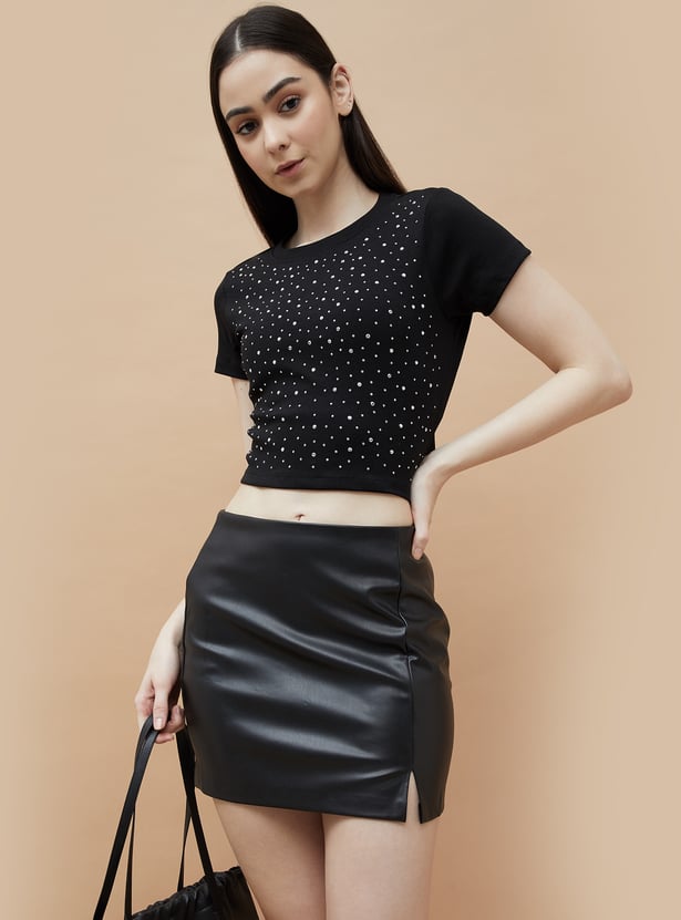 Everyday Embellished Crop T Shirt for Women Soft Breathable Comfortable Fabric
