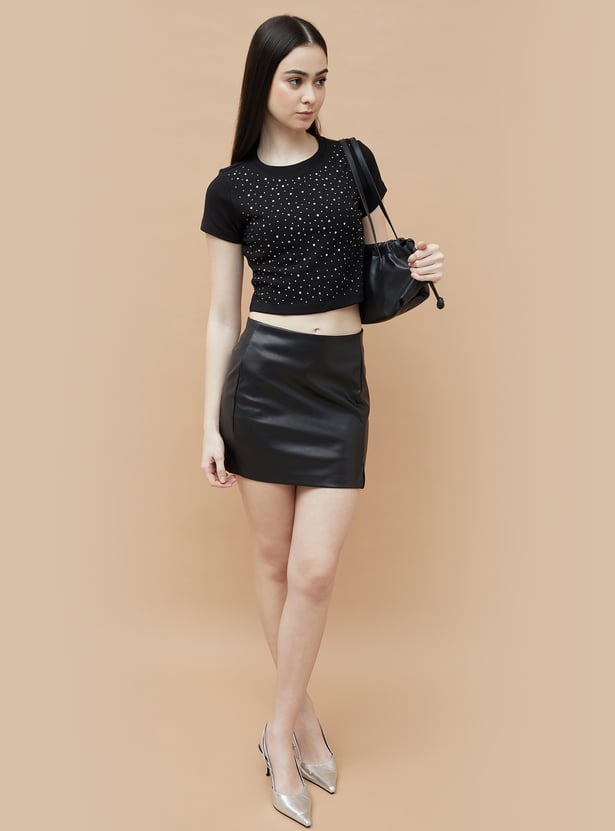 Everyday Embellished Crop T Shirt for Women Soft Breathable Comfortable Fabric