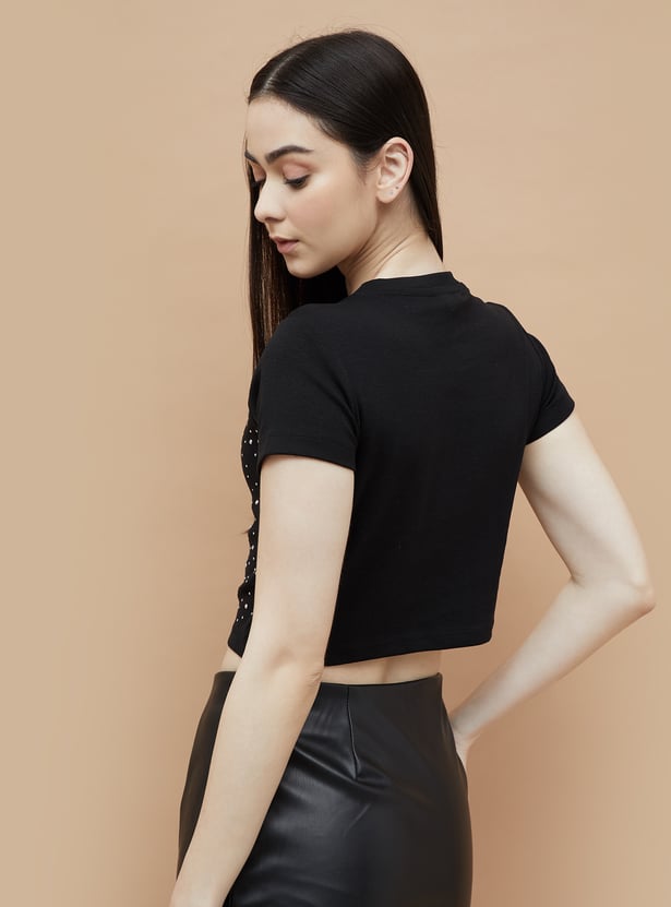 Everyday Embellished Crop T Shirt for Women Soft Breathable Comfortable Fabric