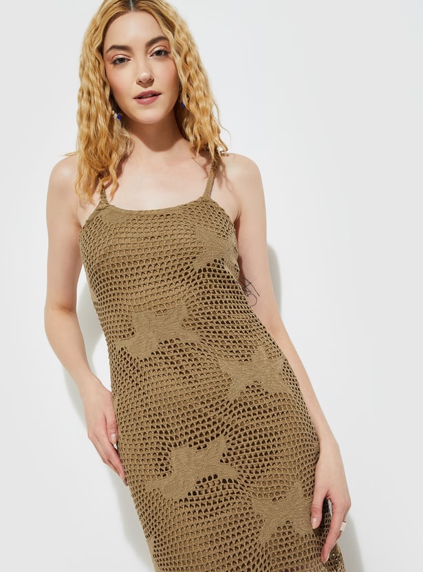 Women Open Knit Bodycon Maxi Dress