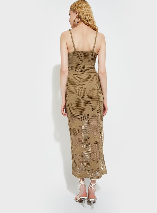 Women Open Knit Bodycon Maxi Dress