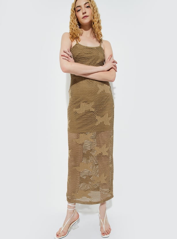 Women Open Knit Bodycon Maxi Dress