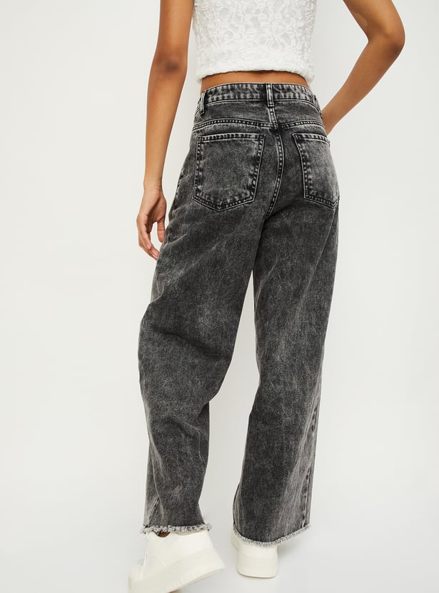 Casual Women’s Vintage Washed Wide-Leg Jeans