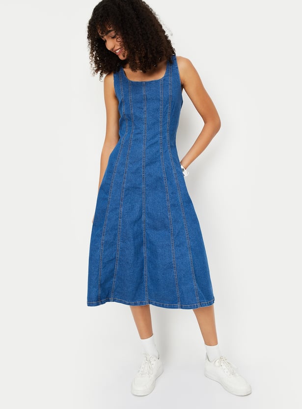 Panelled Midi Denim Dress For Women