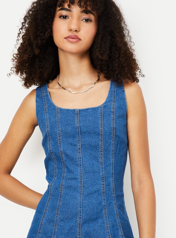 Panelled Midi Denim Dress For Women