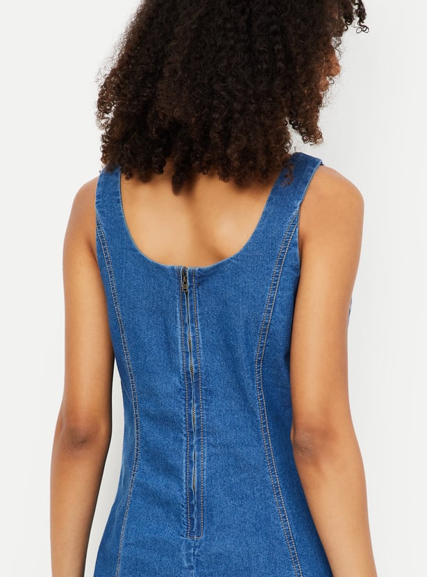 Panelled Midi Denim Dress For Women