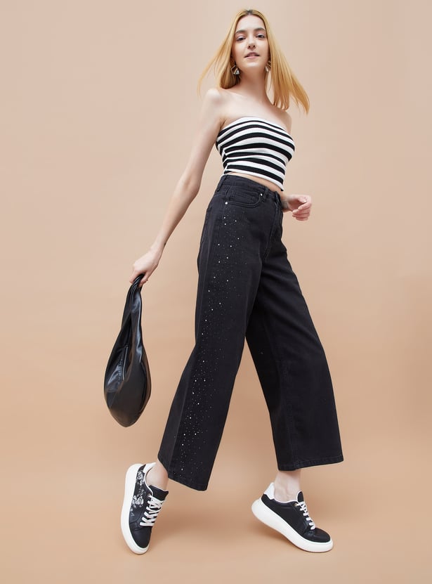 Fashionable Women’s Embellished Wide Leg Jeans Perfect for Casual Outings and Stylish Wardrobe