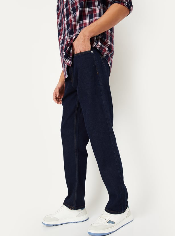 Solid Straight Fit Jeans Men Modern Casual Look Lightweight Comfortable Fabric