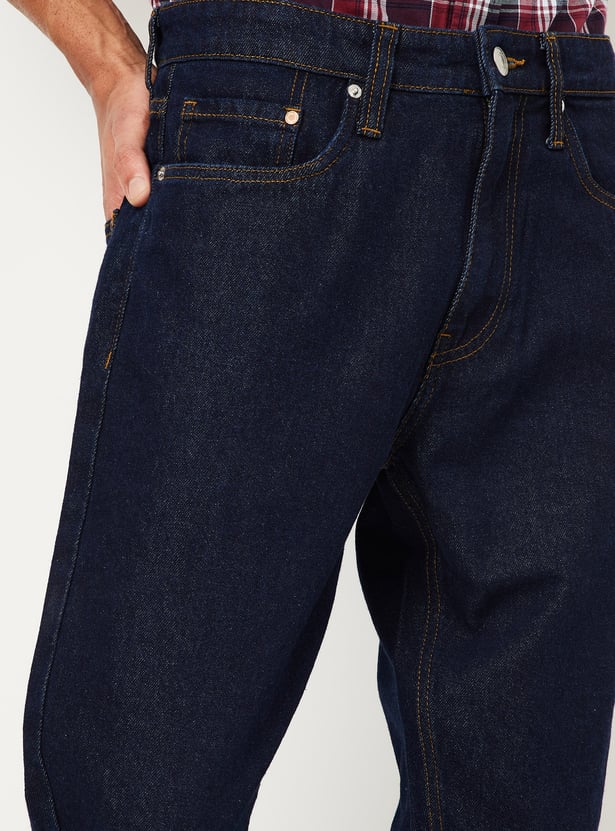 Solid Straight Fit Jeans Men Modern Casual Look Lightweight Comfortable Fabric