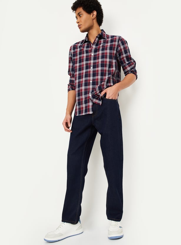 Solid Straight Fit Jeans Men Modern Casual Look Lightweight Comfortable Fabric