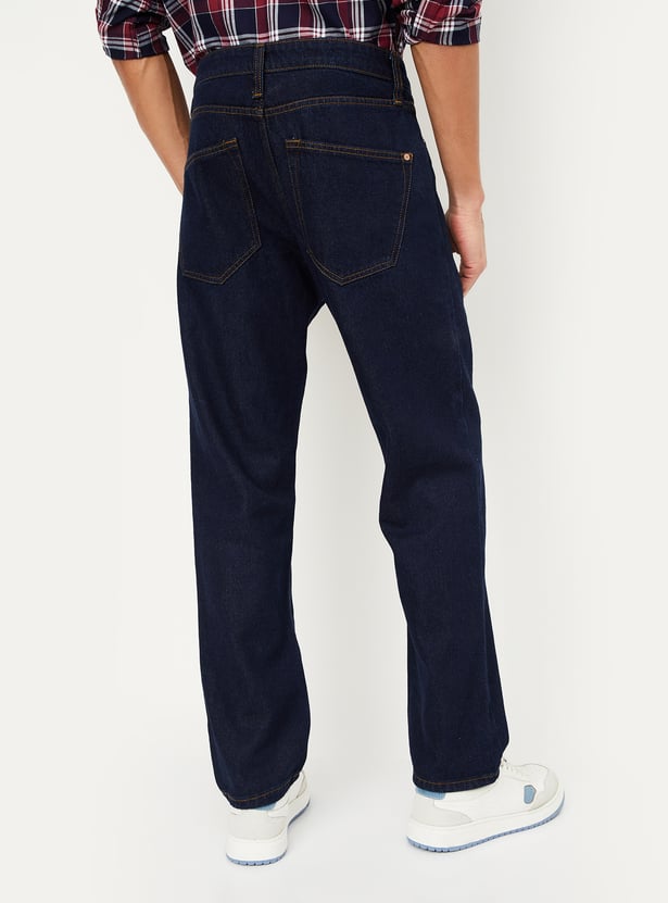 Solid Straight Fit Jeans Men Modern Casual Look Lightweight Comfortable Fabric