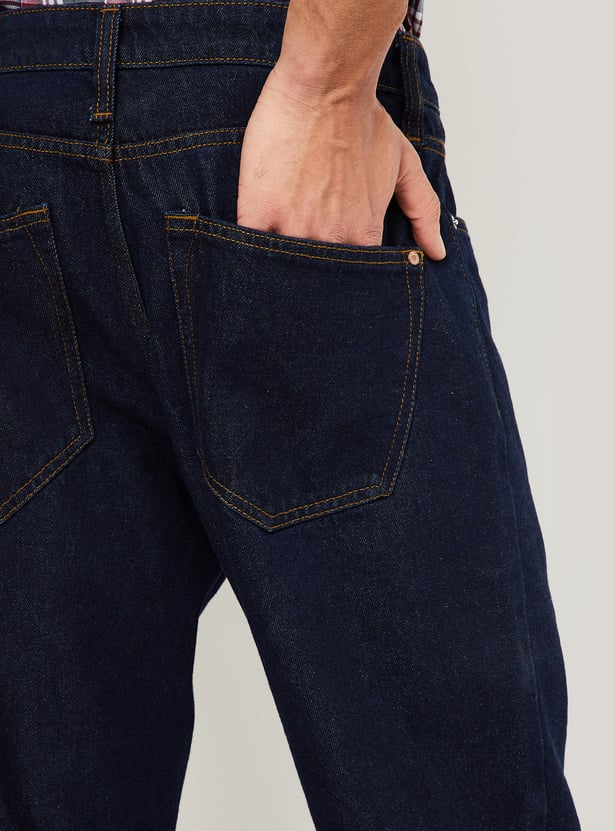 Solid Straight Fit Jeans Men Modern Casual Look Lightweight Comfortable Fabric