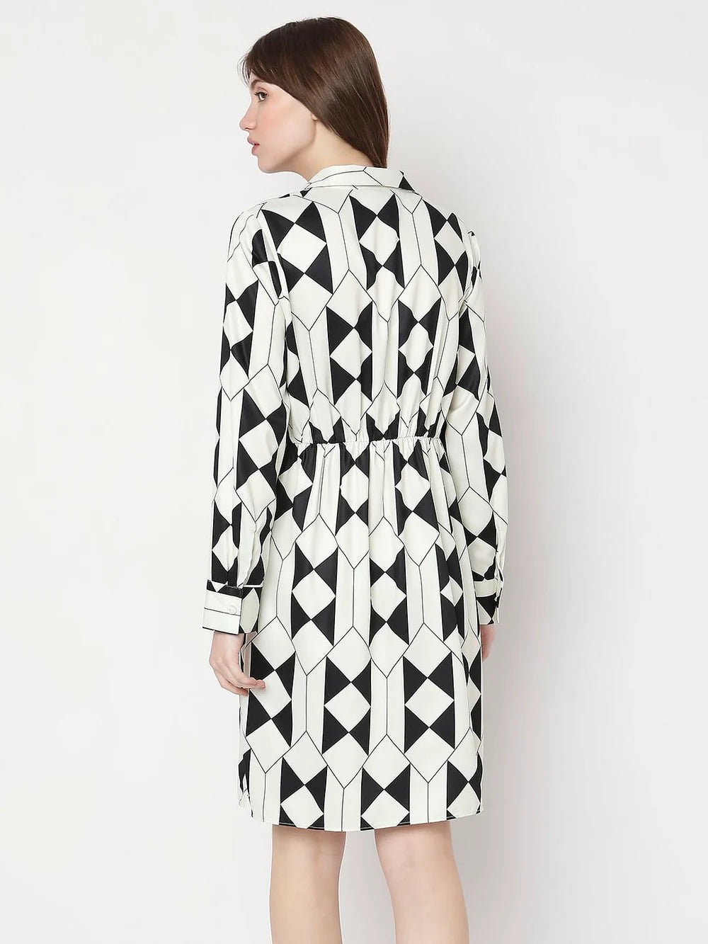 Premium Quality Women Black and White Geometric Print Dress with Elegant and Sophisticated Design