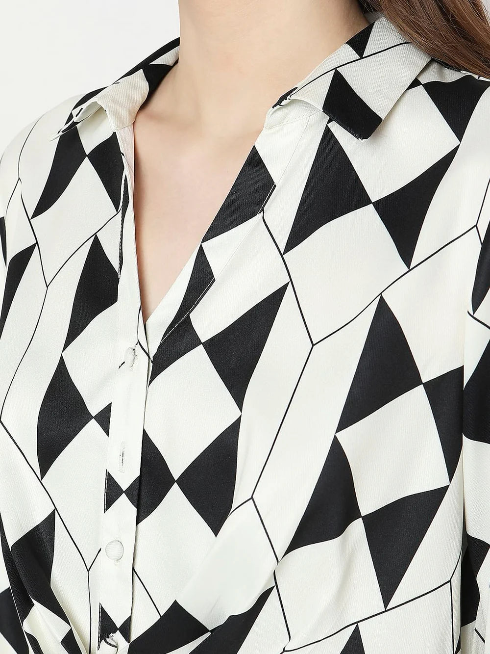 Premium Quality Women Black and White Geometric Print Dress with Elegant and Sophisticated Design