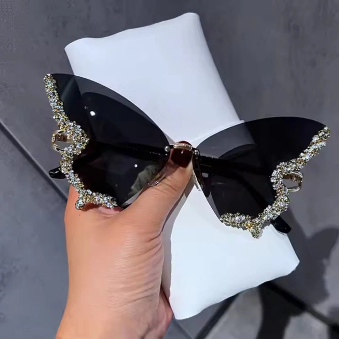 Fashionable Butterfly Wing Sunglasses Crystal Clear Lenses
