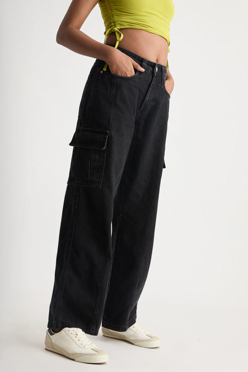 Chic Black Baggy Straight Cargo Trousers for Women