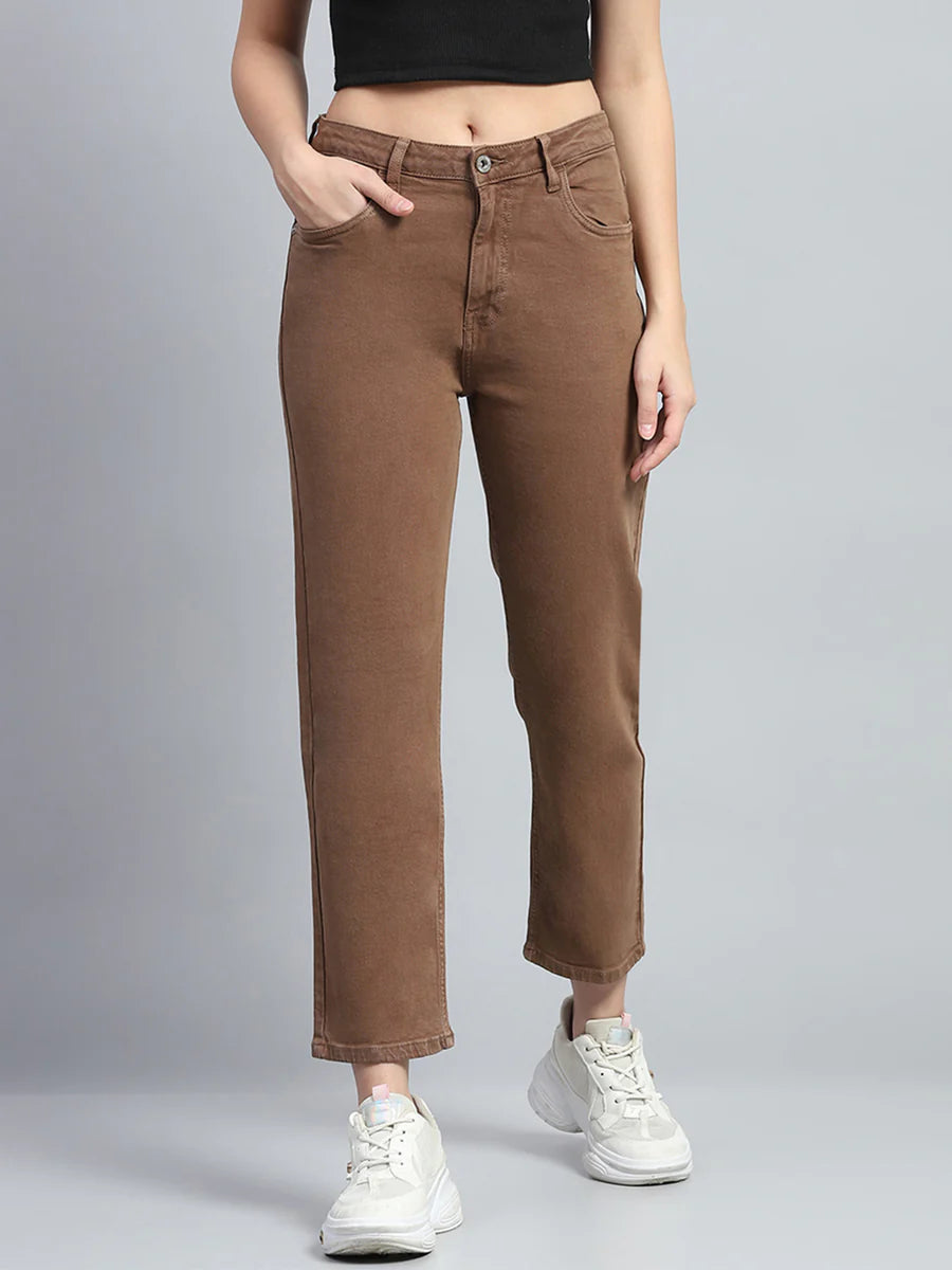 Classic Women’s Brown Solid Slim Fit Denim Jeans with Sleek Fit for a Contemporary Look