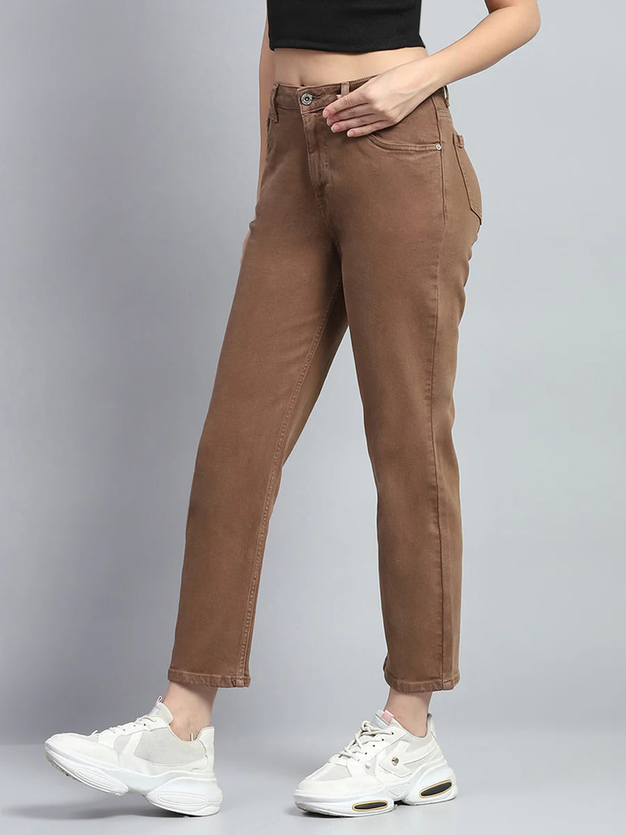 Classic Women’s Brown Solid Slim Fit Denim Jeans with Sleek Fit for a Contemporary Look