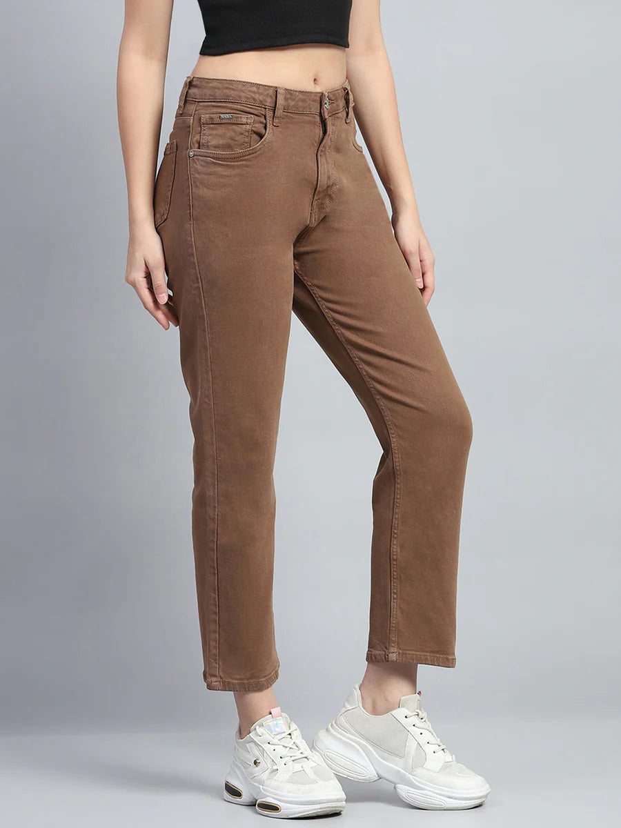 Classic Women’s Brown Solid Slim Fit Denim Jeans with Sleek Fit for a Contemporary Look