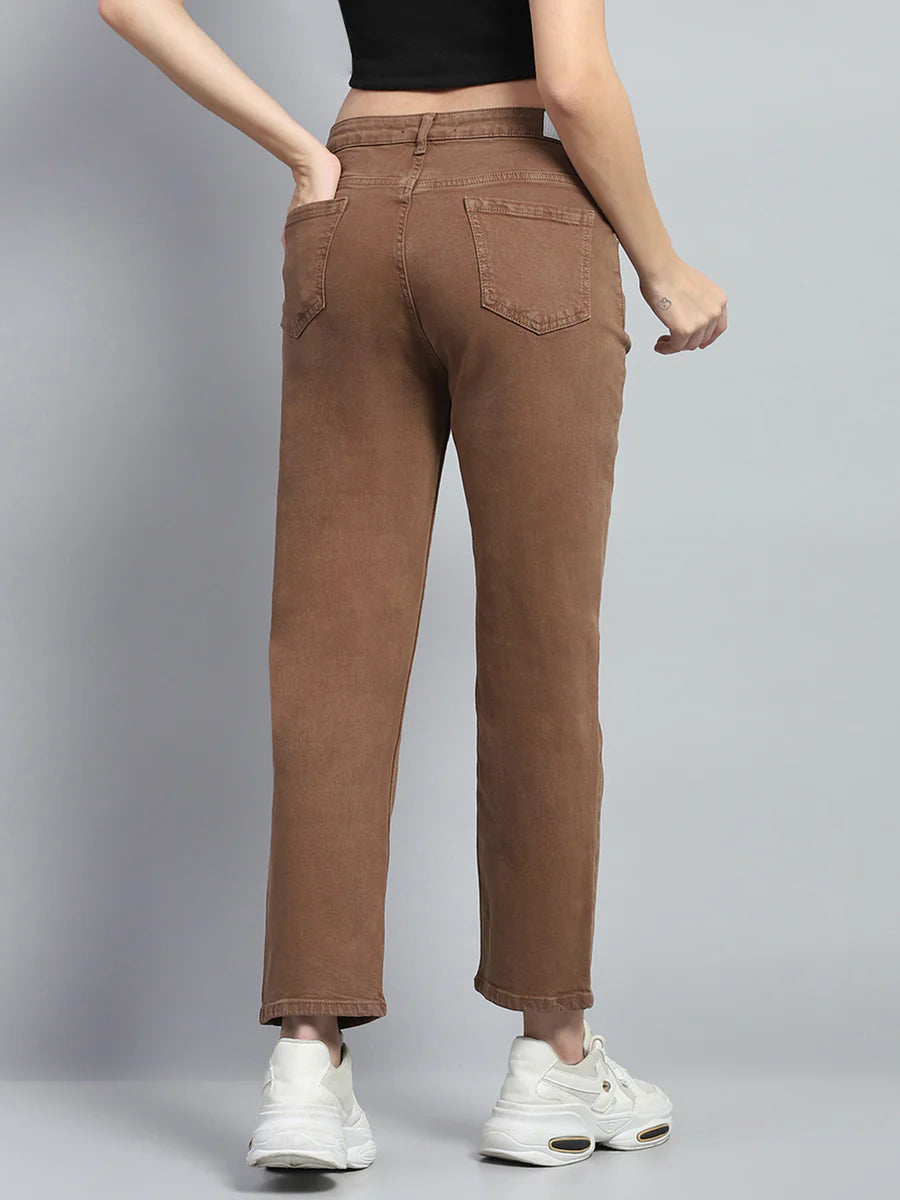 Classic Women’s Brown Solid Slim Fit Denim Jeans with Sleek Fit for a Contemporary Look