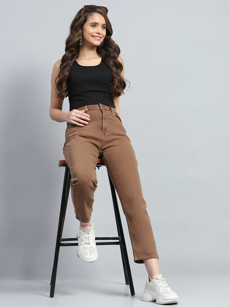 Classic Women’s Brown Solid Slim Fit Denim Jeans with Sleek Fit for a Contemporary Look