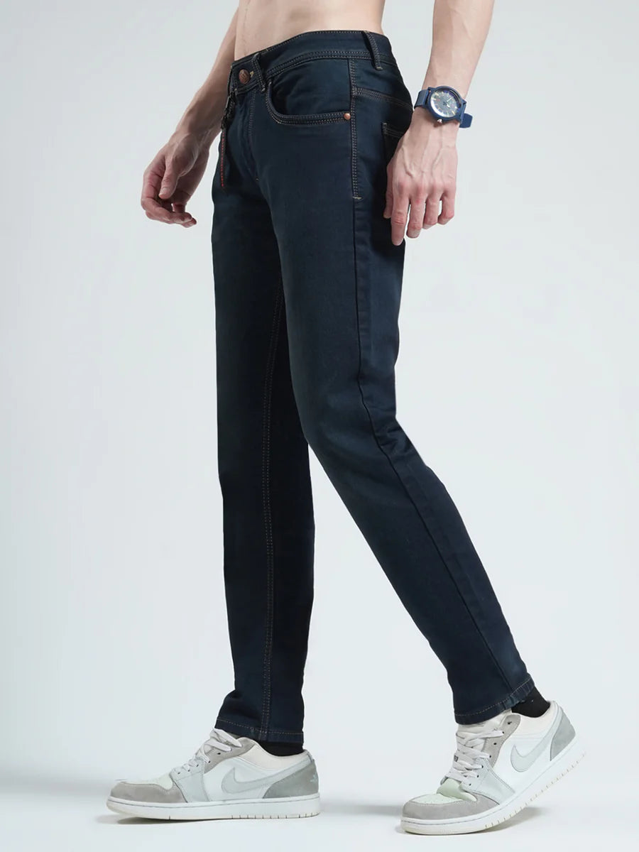 Blue Solid Regular Fit Denim Jeans Men Comfortable Relaxed Casual Look