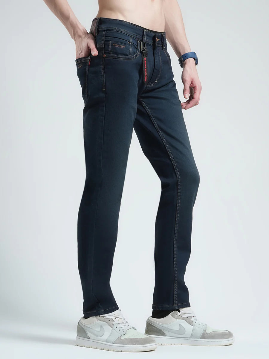 Blue Solid Regular Fit Denim Jeans Men Comfortable Relaxed Casual Look