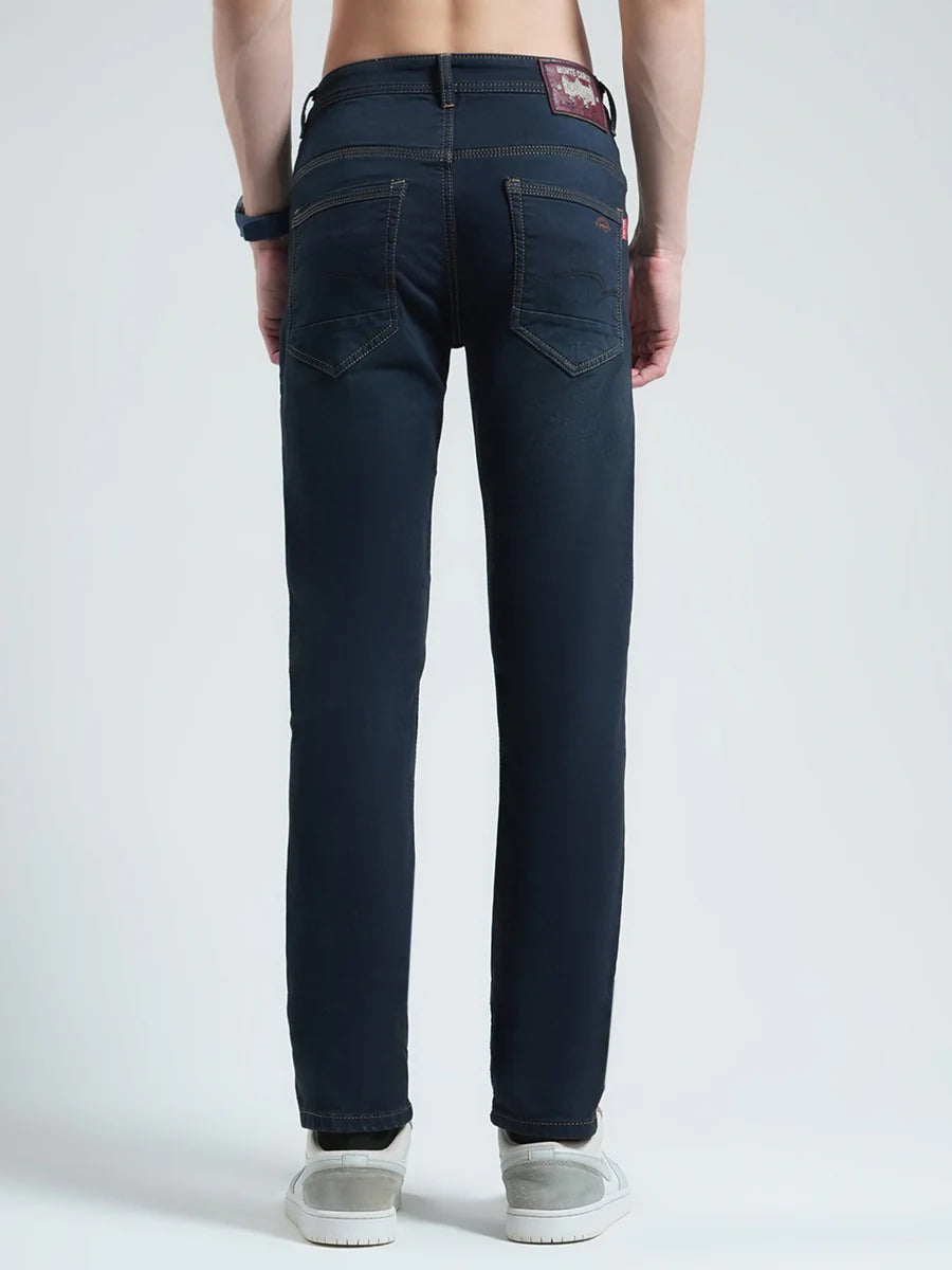 Blue Solid Regular Fit Denim Jeans Men Comfortable Relaxed Casual Look