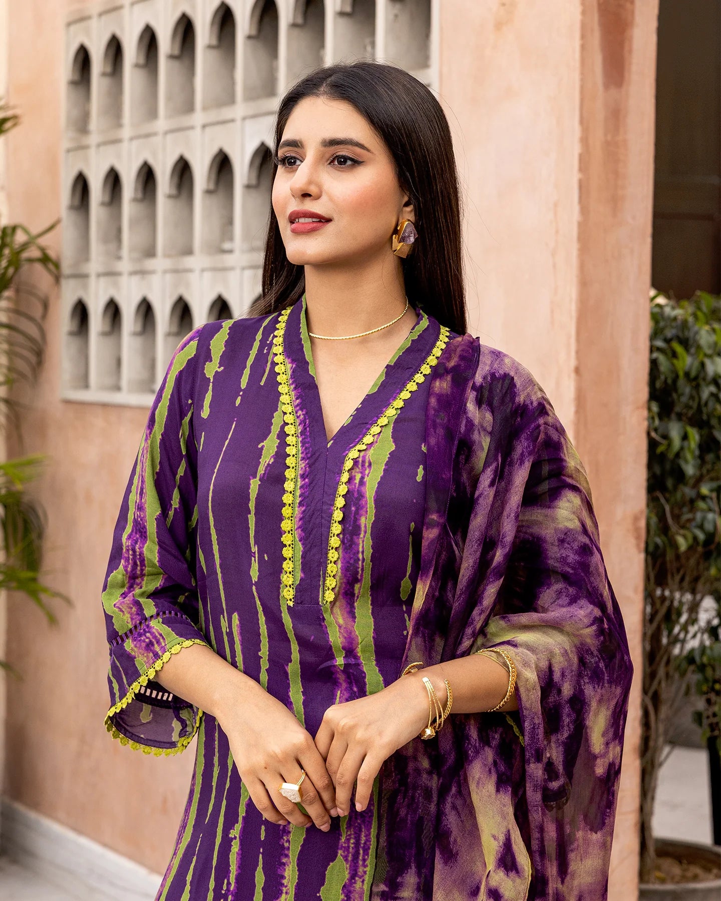 Contemporary Purple Tie Dye Suit Set Perfect for Weddings and Celebrations