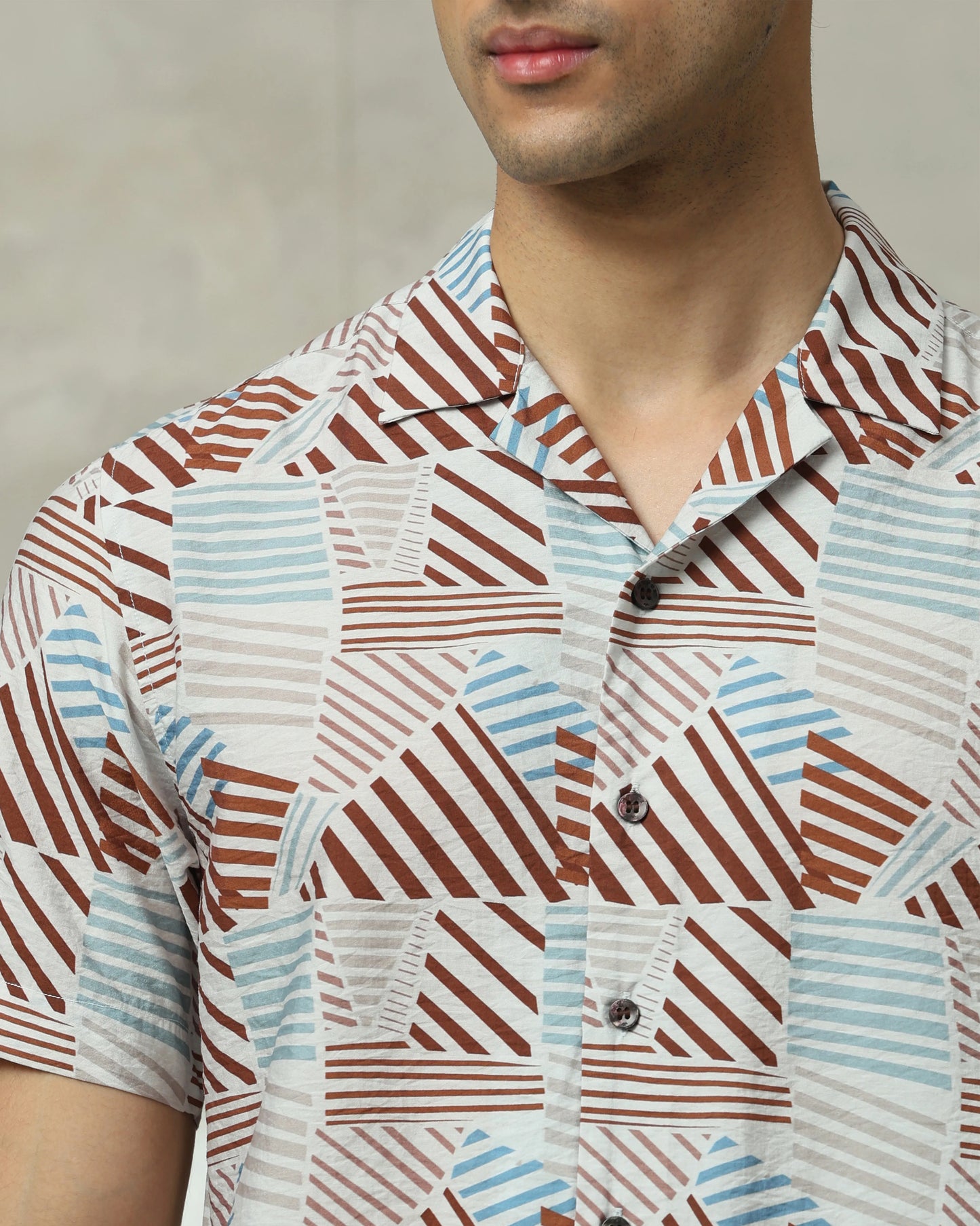 Lightweight Brown Resort Print Shirt Relaxed Fit Comfortable Daily Style
