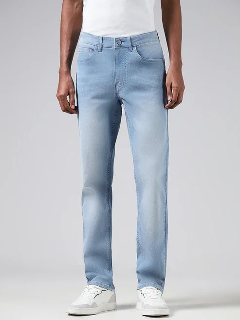 Ice Blue Mid Rise Jeans Relaxed Fit Trendy Comfortable Fashion Top for Men
