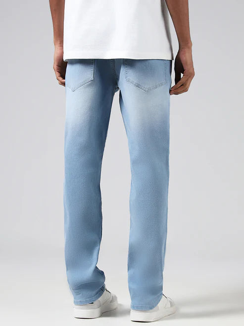 Ice Blue Mid Rise Jeans Relaxed Fit Trendy Comfortable Fashion Top for Men