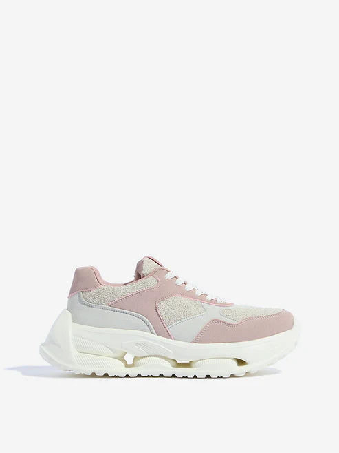 Dusty Pink Chunky Lace Up Sneakers for Women Modern Comfortable Streetwear Style