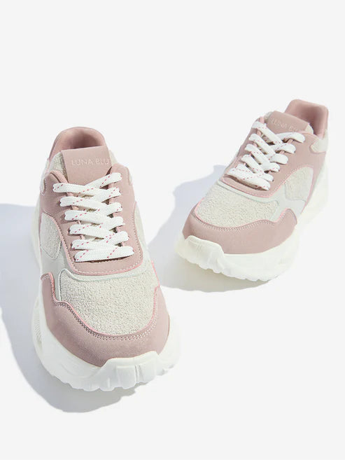 Dusty Pink Chunky Lace Up Sneakers for Women Modern Comfortable Streetwear Style