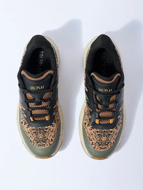 Trendy Olive Speckle Lace Up Sneakers Lightweight Comfortable Footwear
